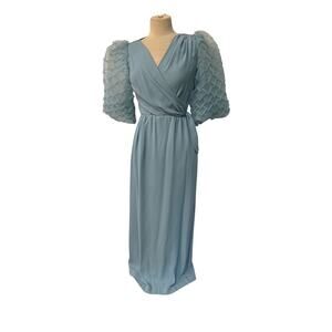 Vintg 60s Miss Ellietter Baby Blue SHEER BALLOON SLEEVES MAXI DRESS SZ S/M